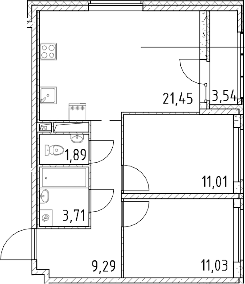 2-комнатная квартира 58.38 м², 17/18 эт., ЖК «Город Первых»